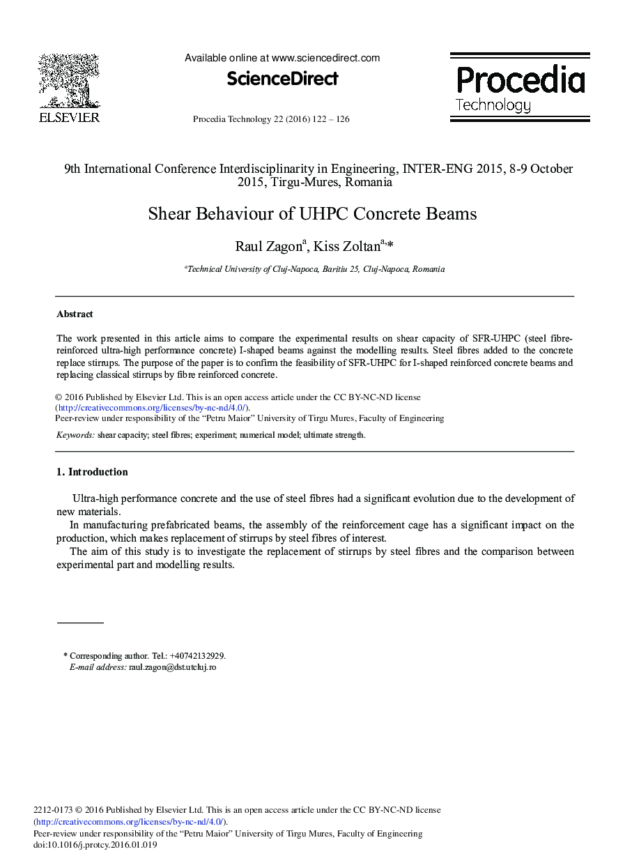 Shear Behaviour of UHPC Concrete Beams 