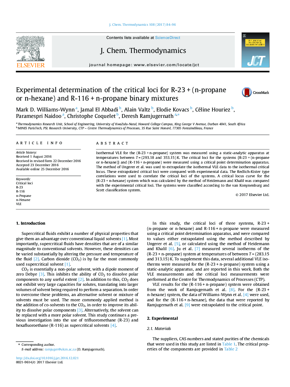 Experimental determination of the critical loci for R-23Â +Â (n-propane or n-hexane) and R-116Â +Â n-propane binary mixtures