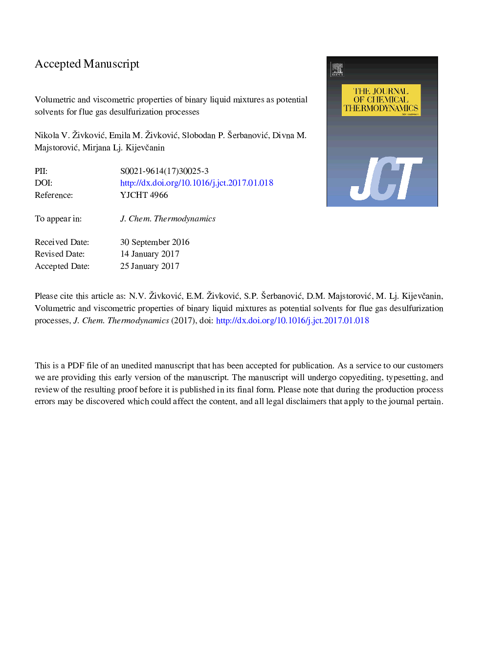 Volumetric and viscometric properties of binary liquid mixtures as potential solvents for flue gas desulfurization processes