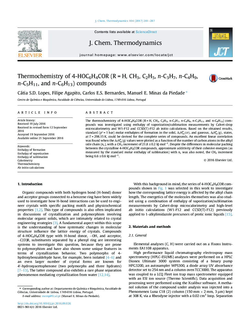 Thermochemistry of 4-HOC6H4COR (R = H, CH3, C2H5, n-C3H7, n-C4H9, n-C5H11, and n-C6H13) compounds
