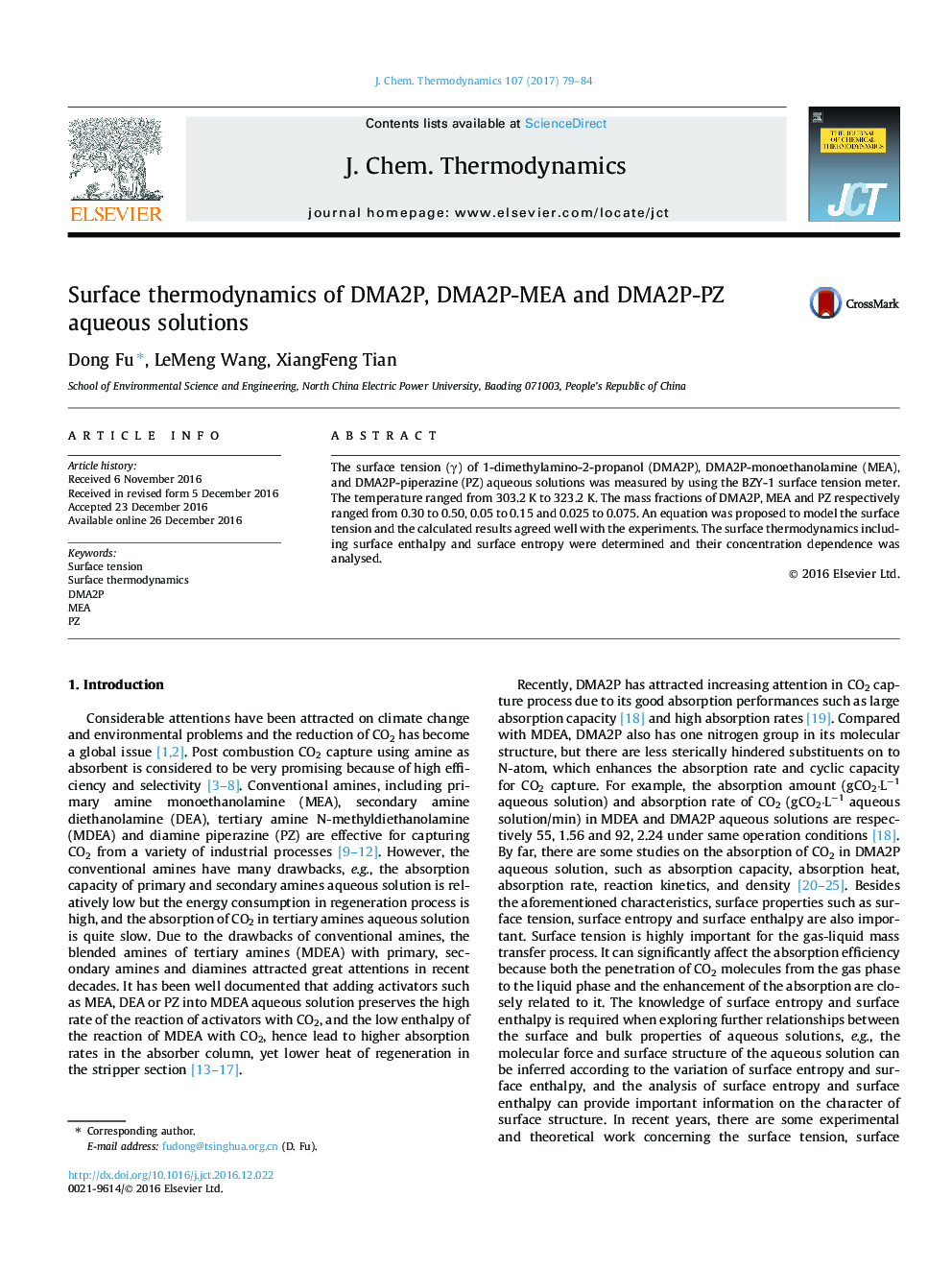 Surface thermodynamics of DMA2P, DMA2P-MEA and DMA2P-PZ aqueous solutions