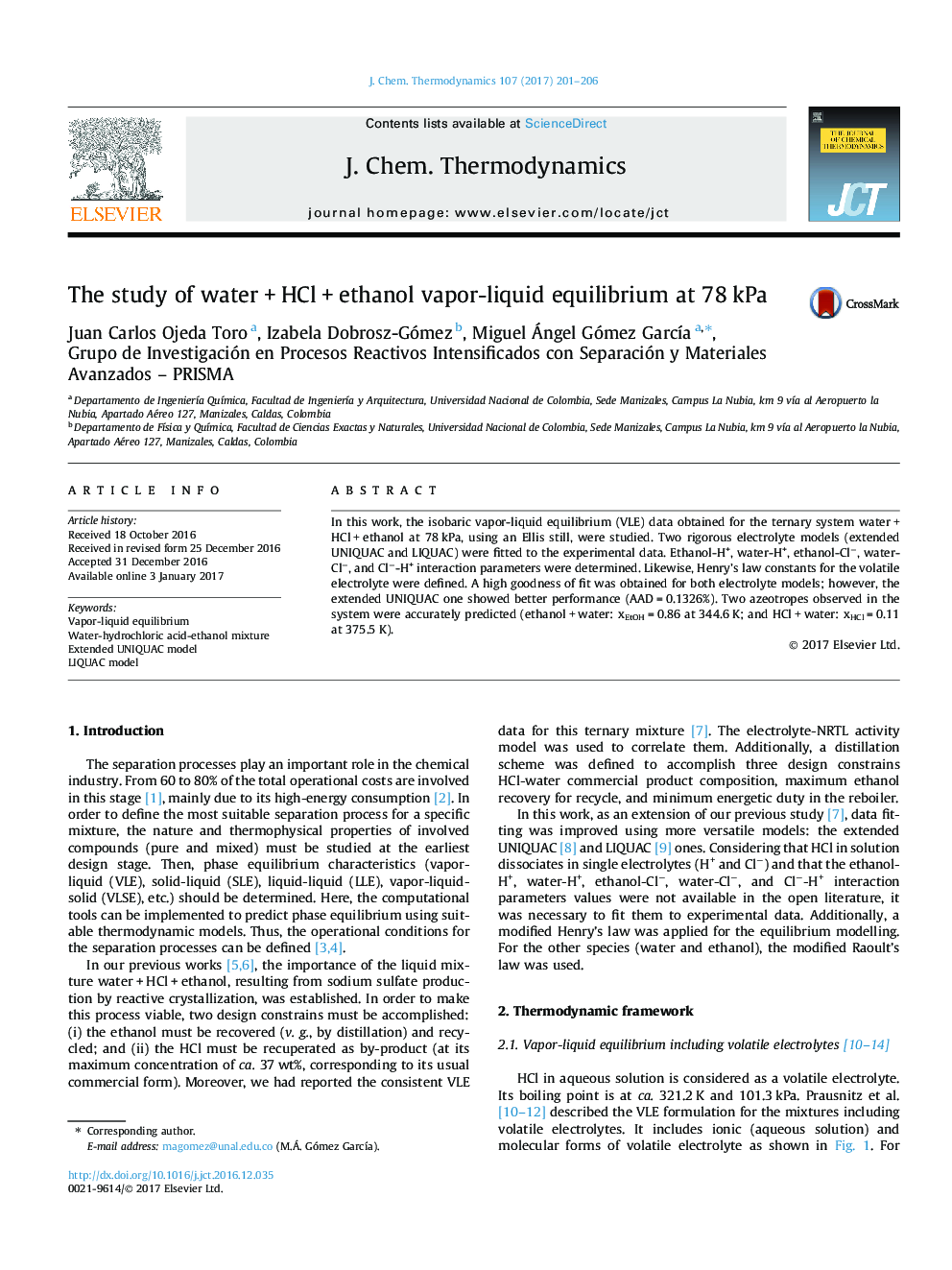 The study of waterÂ +Â HClÂ +Â ethanol vapor-liquid equilibrium at 78Â kPa