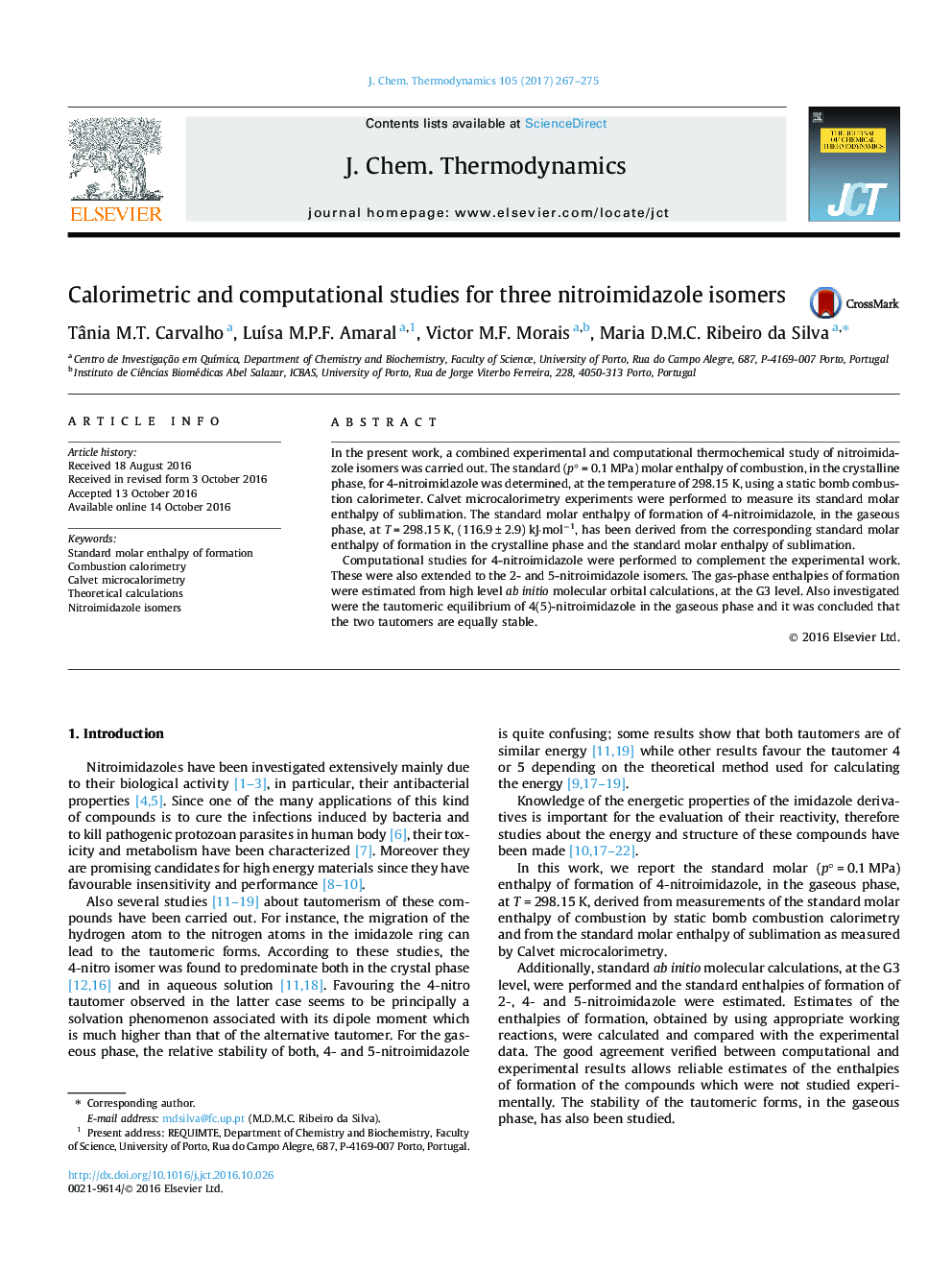 Calorimetric and computational studies for three nitroimidazole isomers