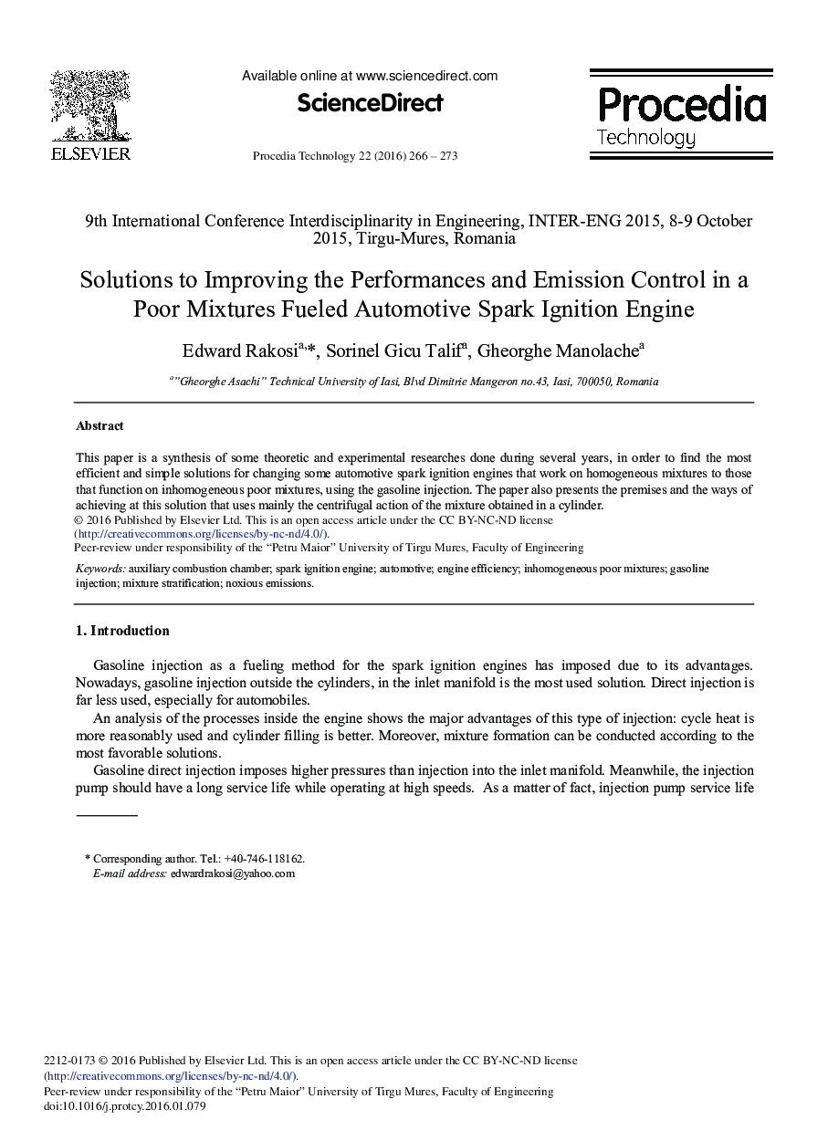 Solutions to Improving the Performances and Emission Control in a Poor Mixtures Fueled Automotive Spark Ignition Engine 