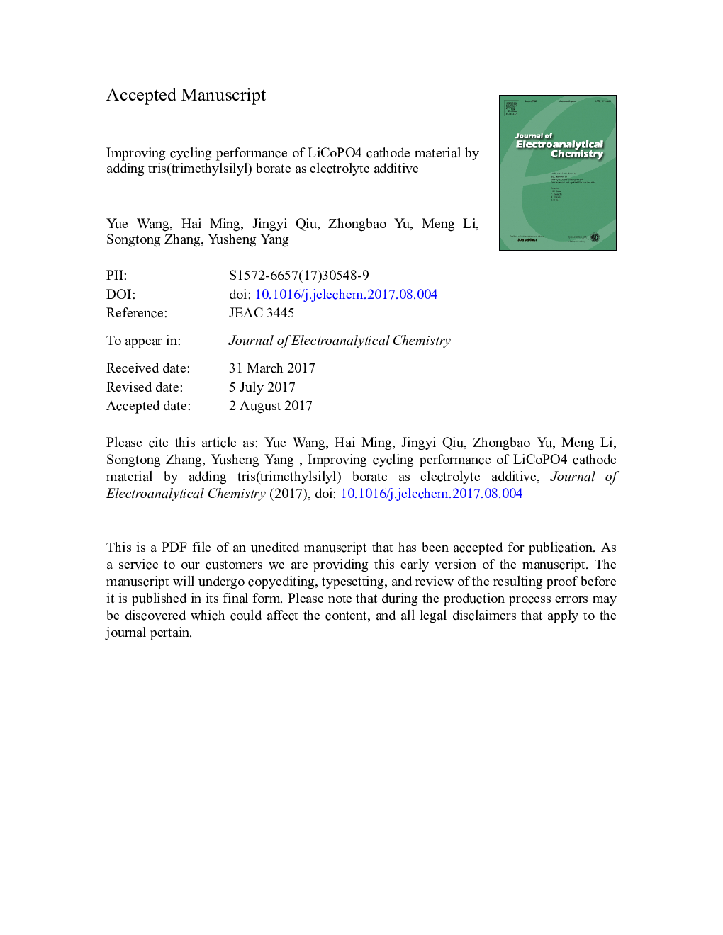 Improving cycling performance of LiCoPO4 cathode material by adding tris(trimethylsilyl) borate as electrolyte additive