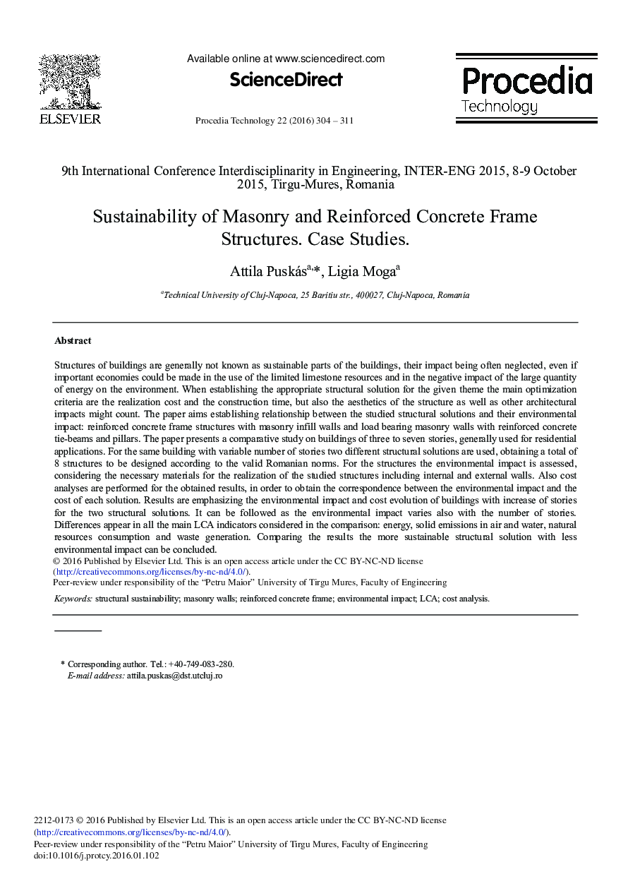 Sustainability of Masonry and Reinforced Concrete Frame Structures. Case Studies 