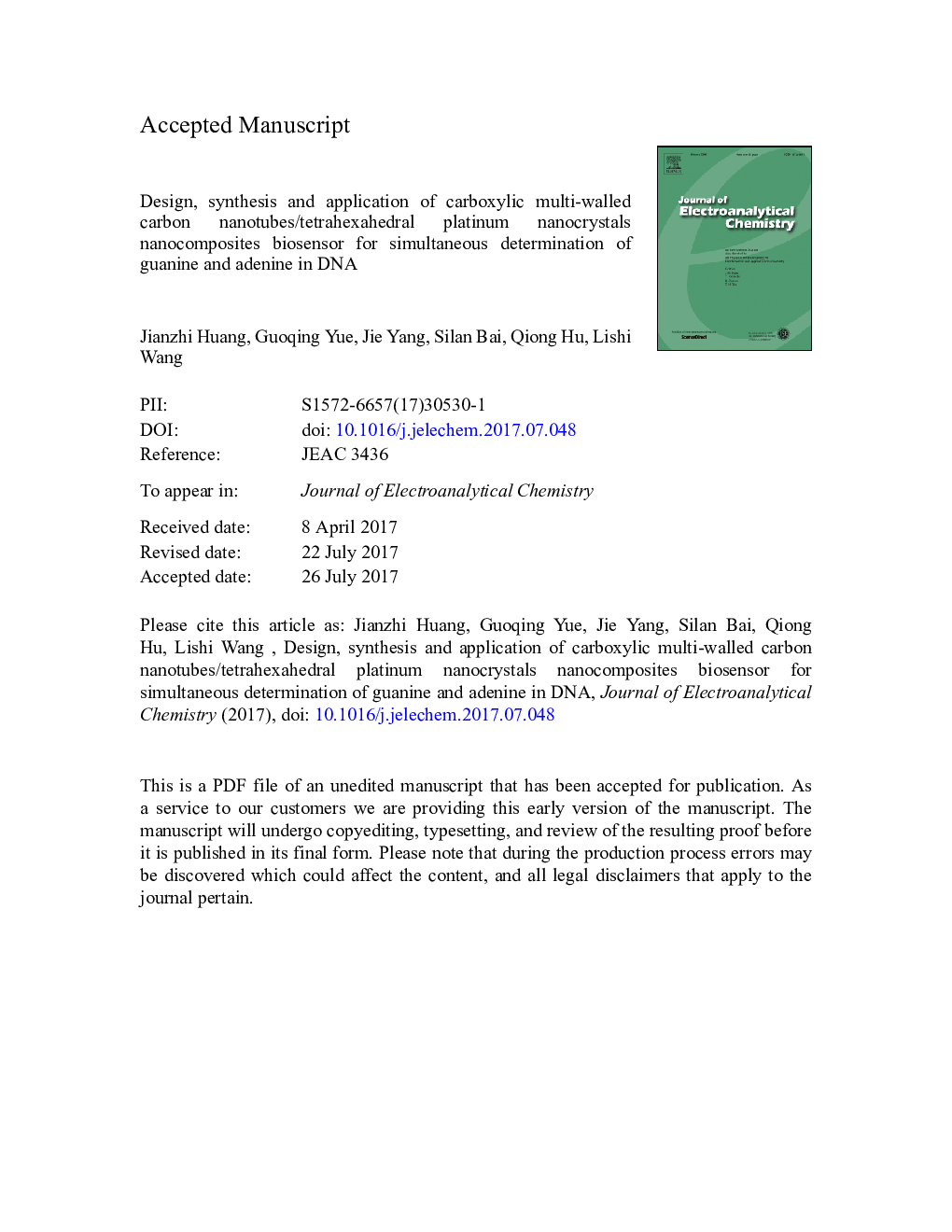 Design, synthesis and application of carboxylic multi-walled carbon nanotubes/tetrahexahedral platinum nanocrystals nanocomposites biosensor for simultaneous determination of guanine and adenine in DNA