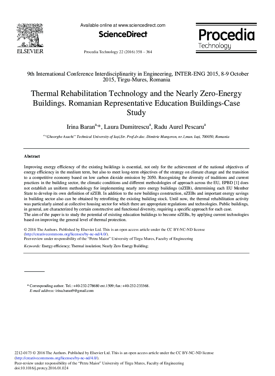 Thermal Rehabilitation Technology and the Nearly Zero-Energy Buildings. Romanian Representative Education Buildings-Case Study 