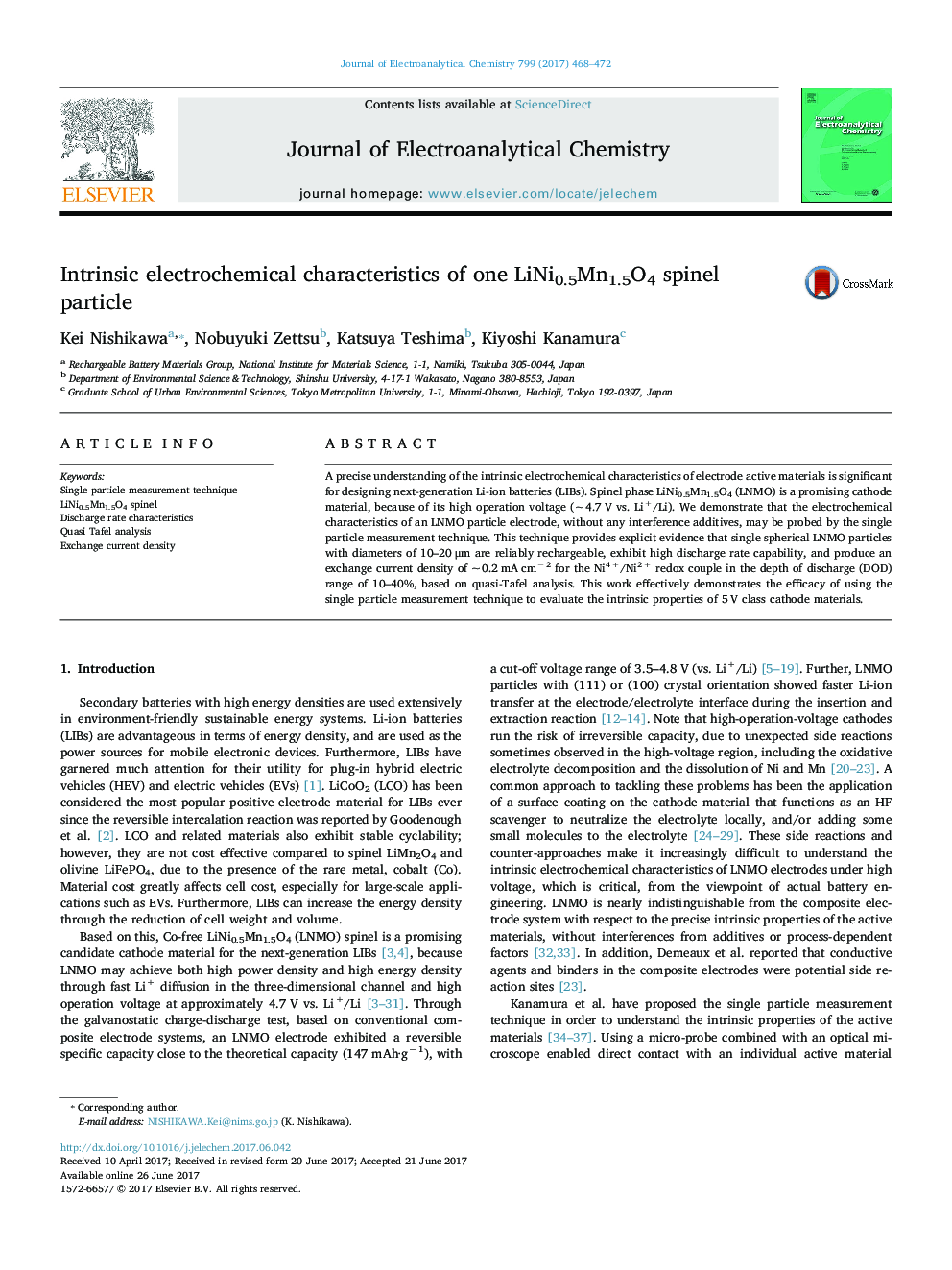 Intrinsic electrochemical characteristics of one LiNi0.5Mn1.5O4 spinel particle