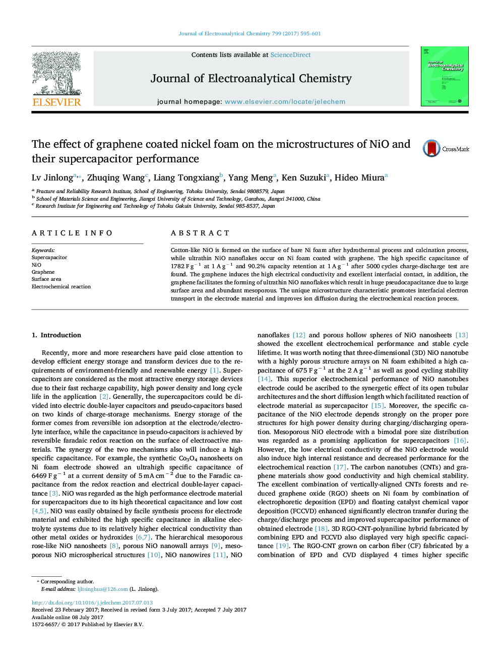 The effect of graphene coated nickel foam on the microstructures of NiO and their supercapacitor performance