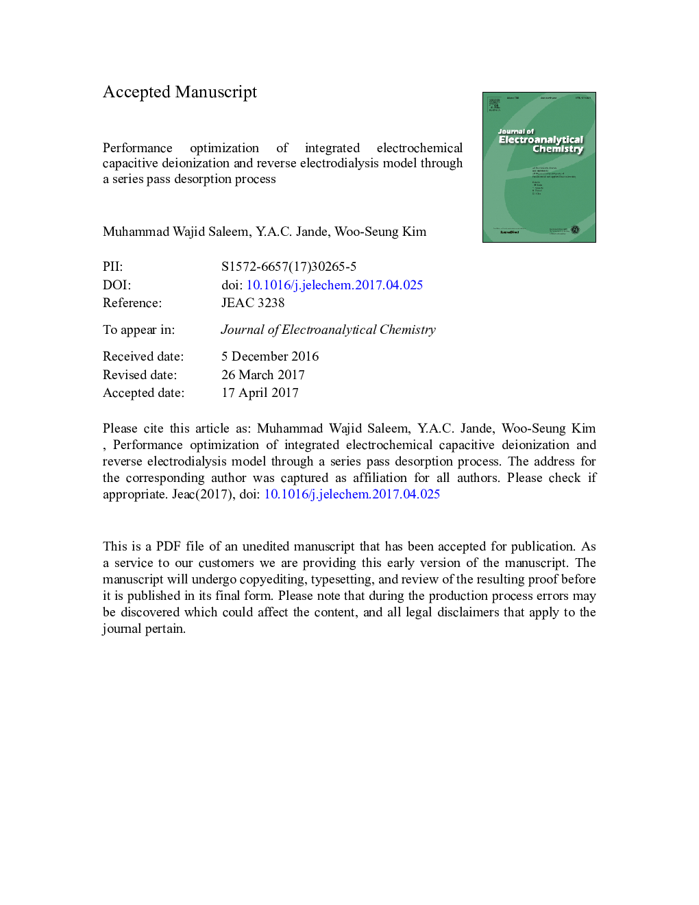 Performance optimization of integrated electrochemical capacitive deionization and reverse electrodialysis model through a series pass desorption process