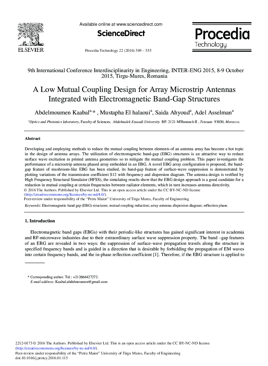 A Low Mutual Coupling Design for Array Microstrip Antennas Integrated with Electromagnetic Band-Gap Structures 