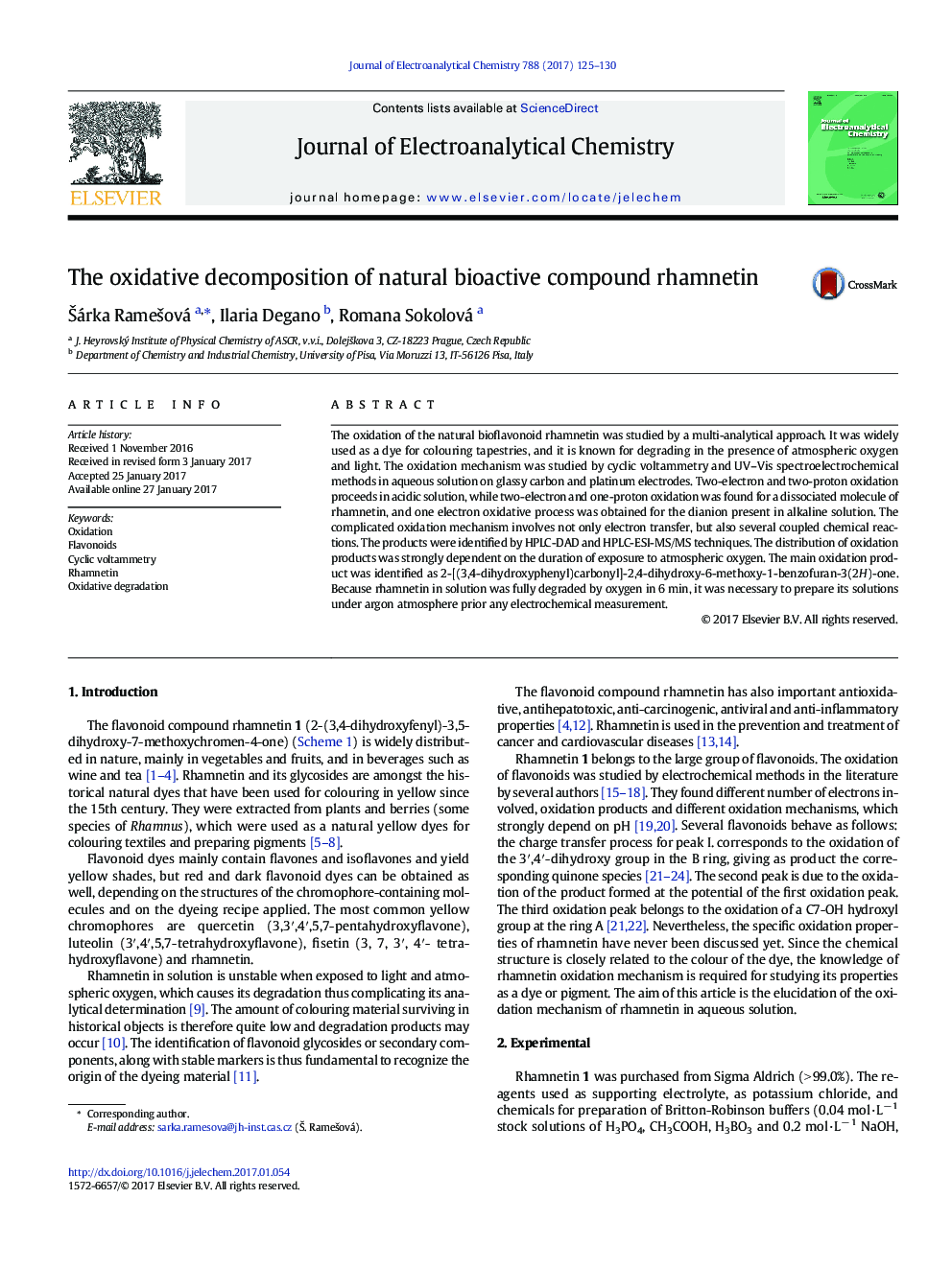 The oxidative decomposition of natural bioactive compound rhamnetin