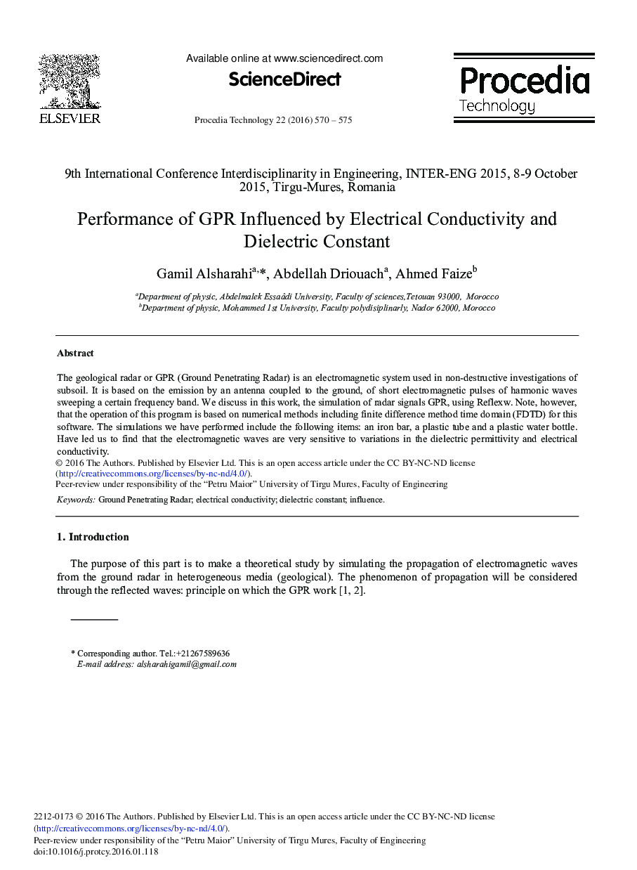 Performance of GPR Influenced by Electrical Conductivity and Dielectric Constant 