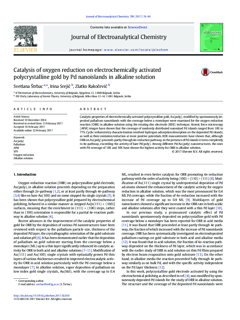 Catalysis of oxygen reduction on electrochemically activated polycrystalline gold by Pd nanoislands in alkaline solution