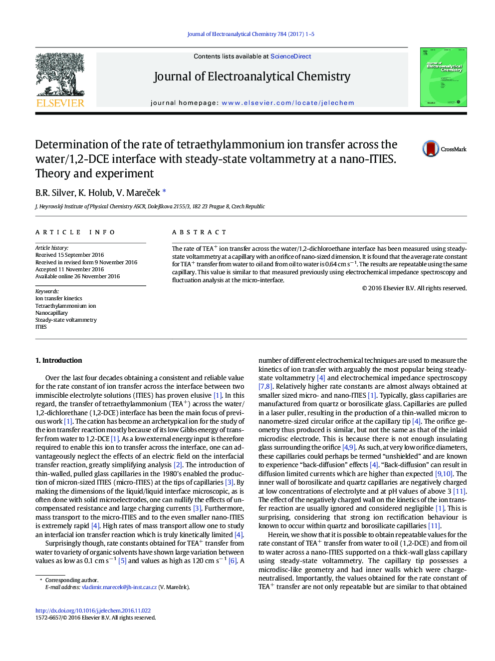 Determination of the rate of tetraethylammonium ion transfer across the water/1,2-DCE interface with steady-state voltammetry at a nano-ITIES. Theory and experiment