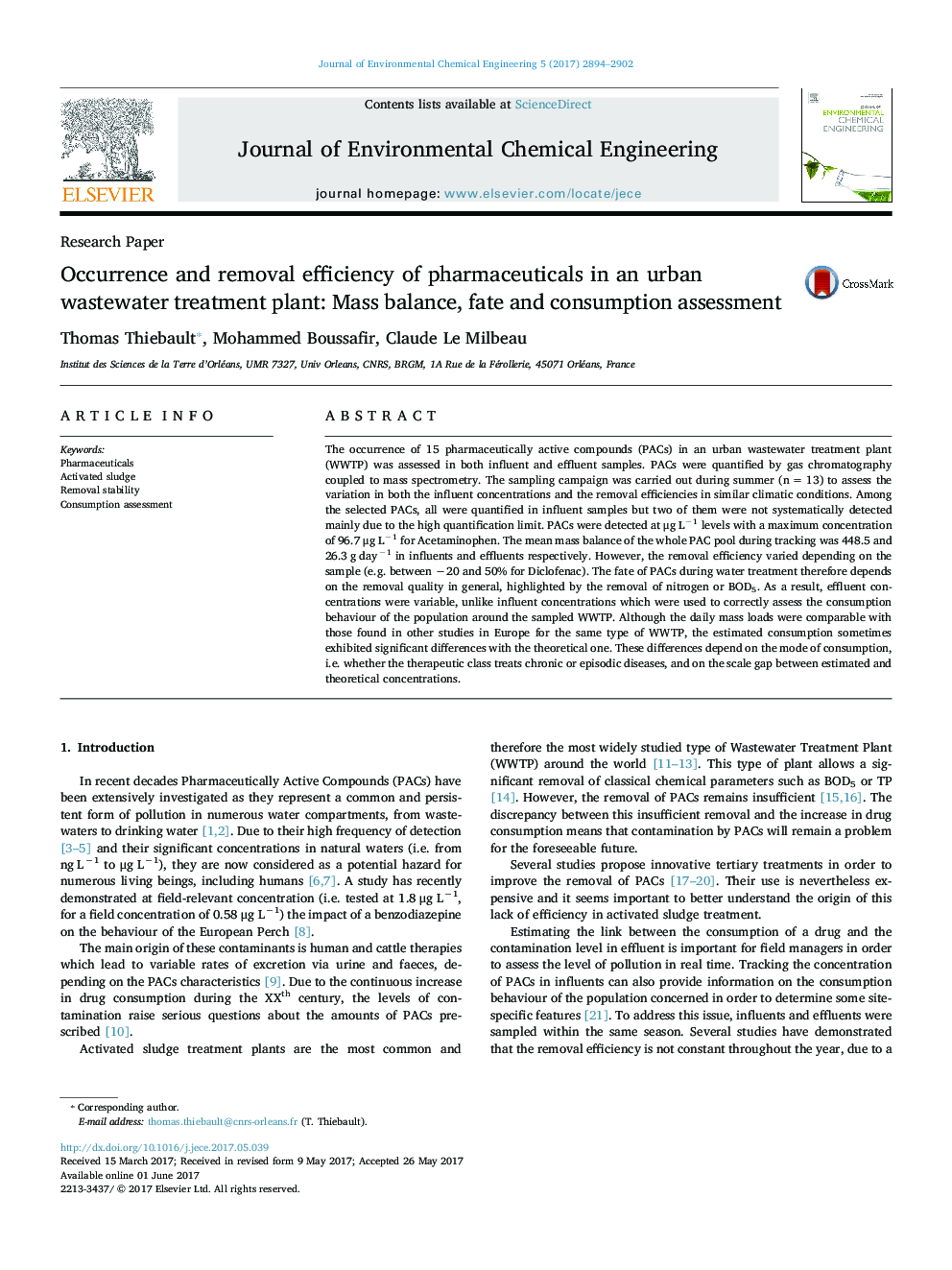 Occurrence and removal efficiency of pharmaceuticals in an urban wastewater treatment plant: Mass balance, fate and consumption assessment