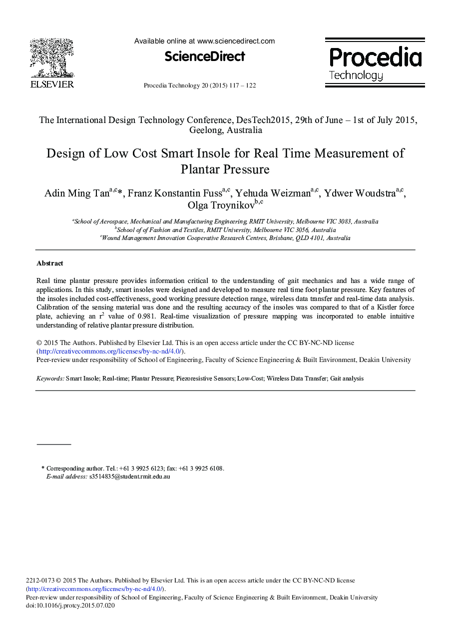 Design of Low Cost Smart Insole for Real Time Measurement of Plantar Pressure 