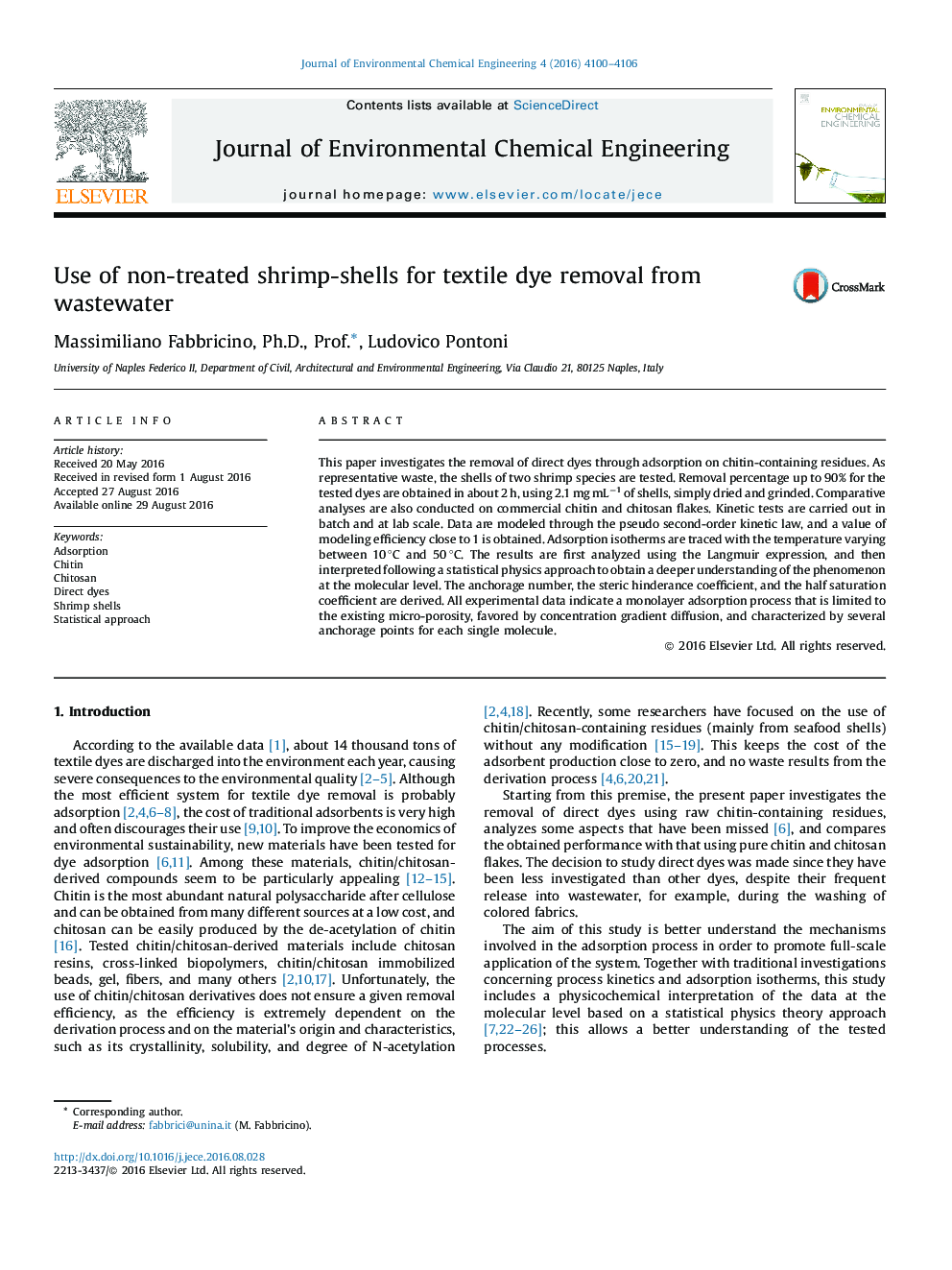 Use of non-treated shrimp-shells for textile dye removal from wastewater