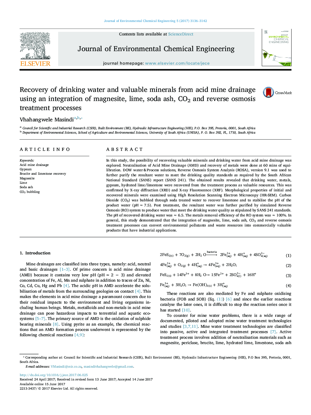 Recovery of drinking water and valuable minerals from acid mine drainage using an integration of magnesite, lime, soda ash, CO2 and reverse osmosis treatment processes