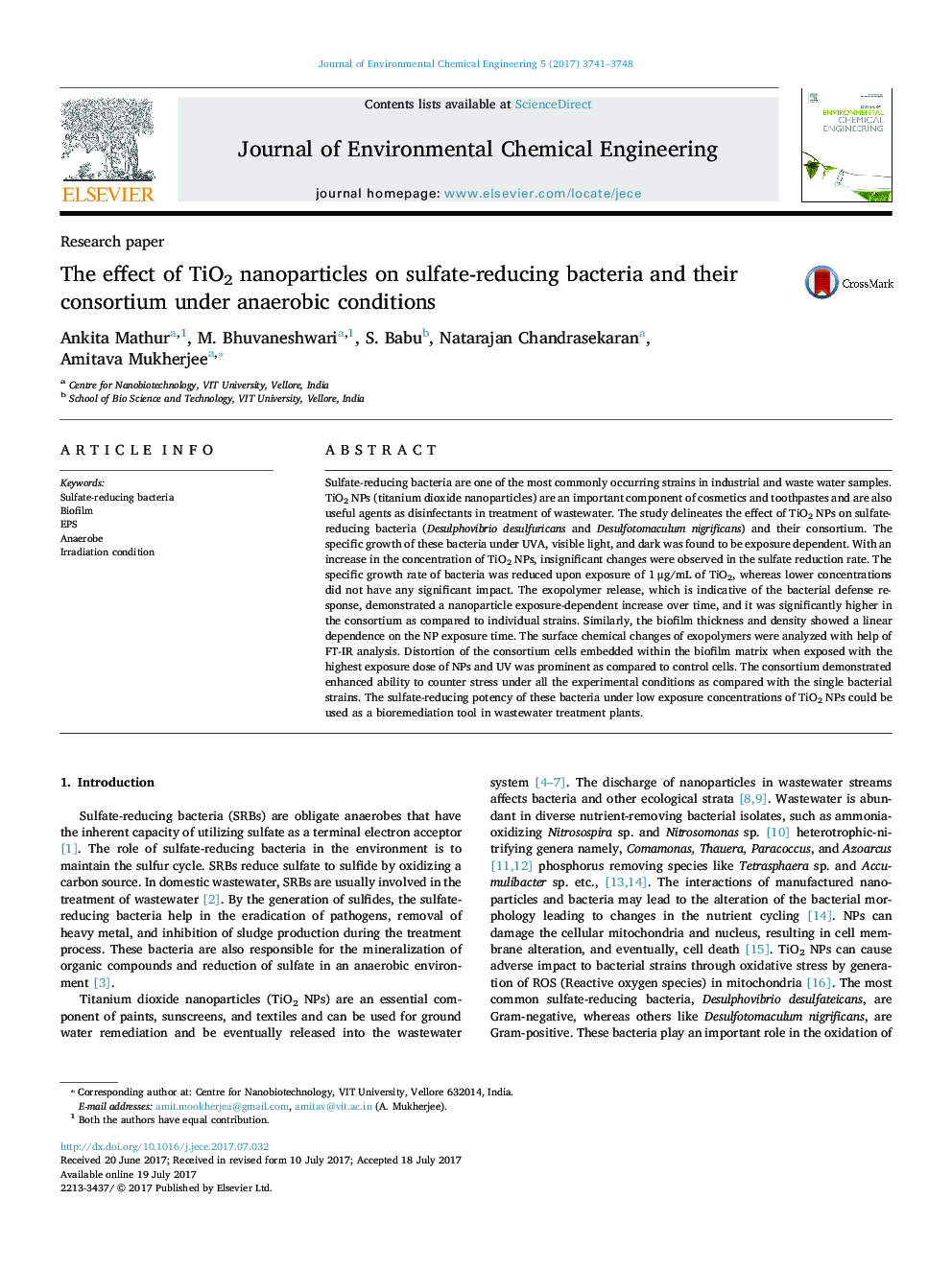 The effect of TiO2 nanoparticles on sulfate-reducing bacteria and their consortium under anaerobic conditions