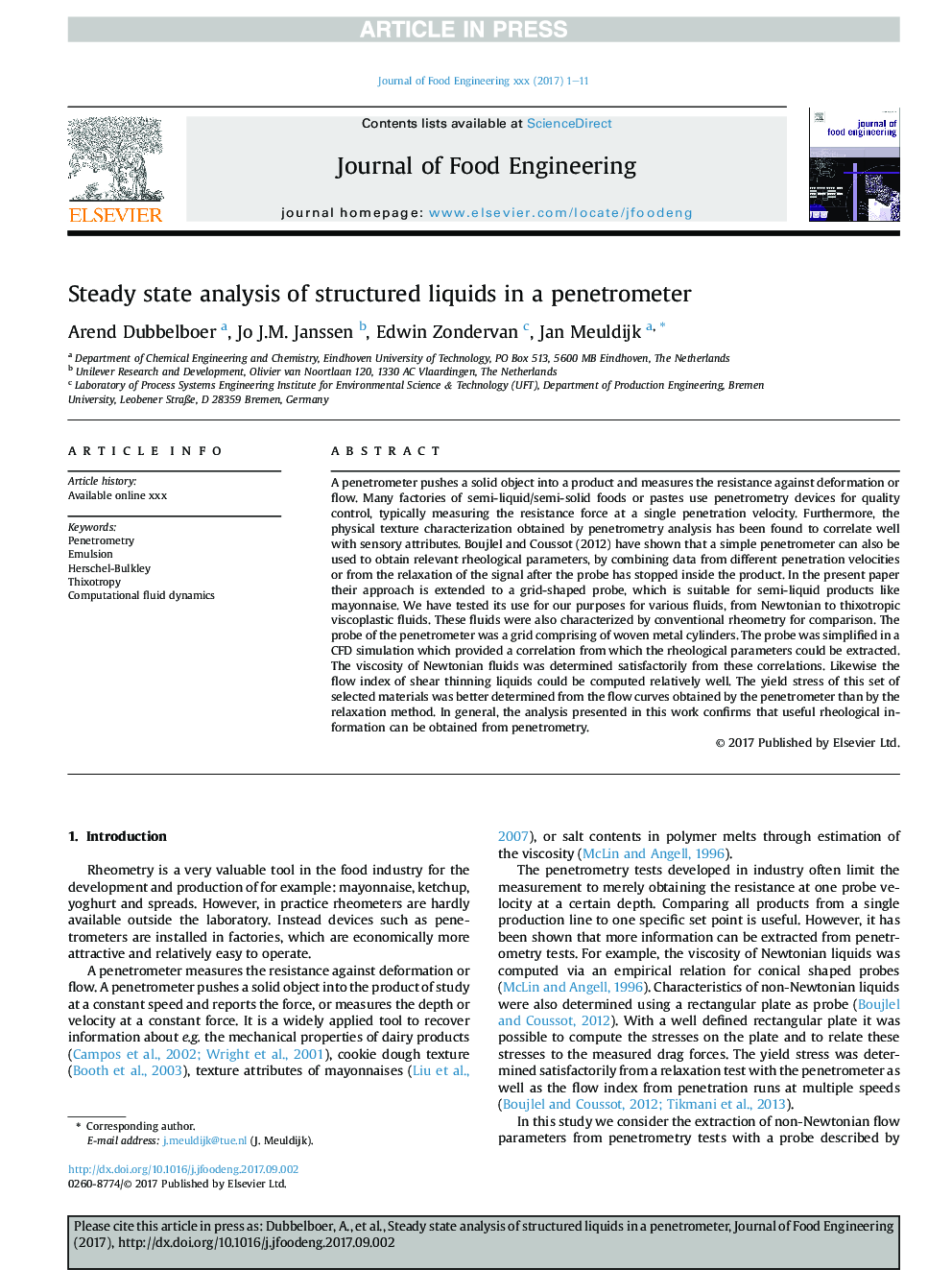 Steady state analysis of structured liquids in a penetrometer