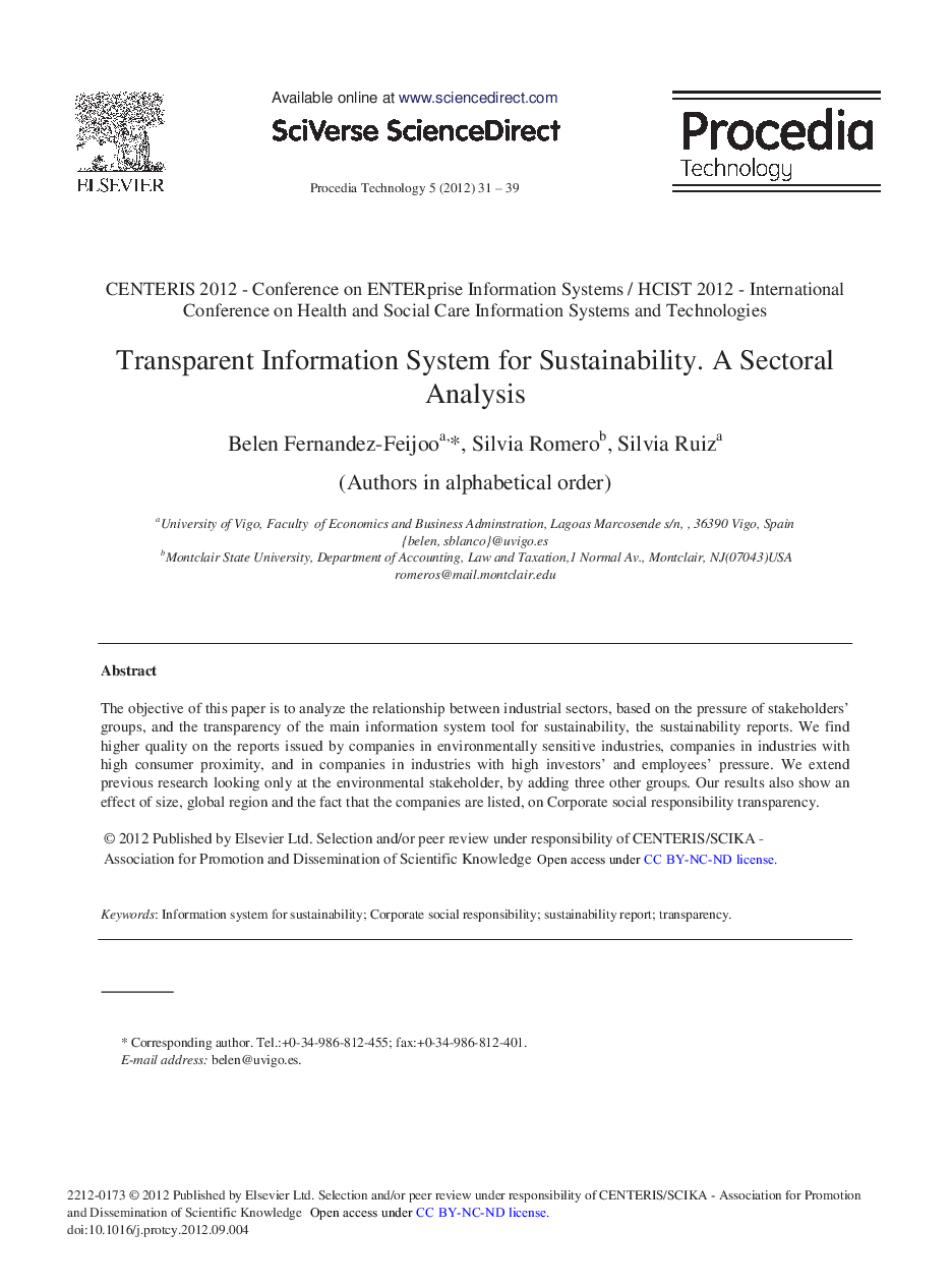 Transparent Information System for Sustainability. A Sectoral Analysis