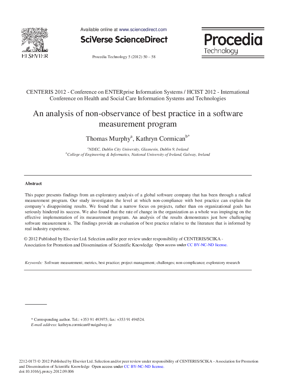 An analysis of non-observance of best practice in a software measurement program