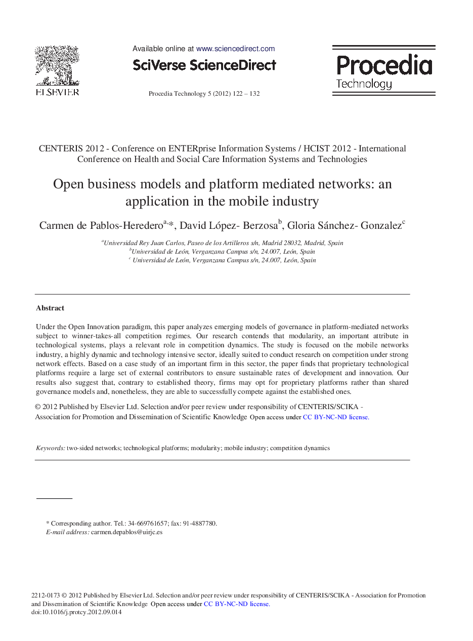 Open business models and platform mediated networks: an application in the mobile industry