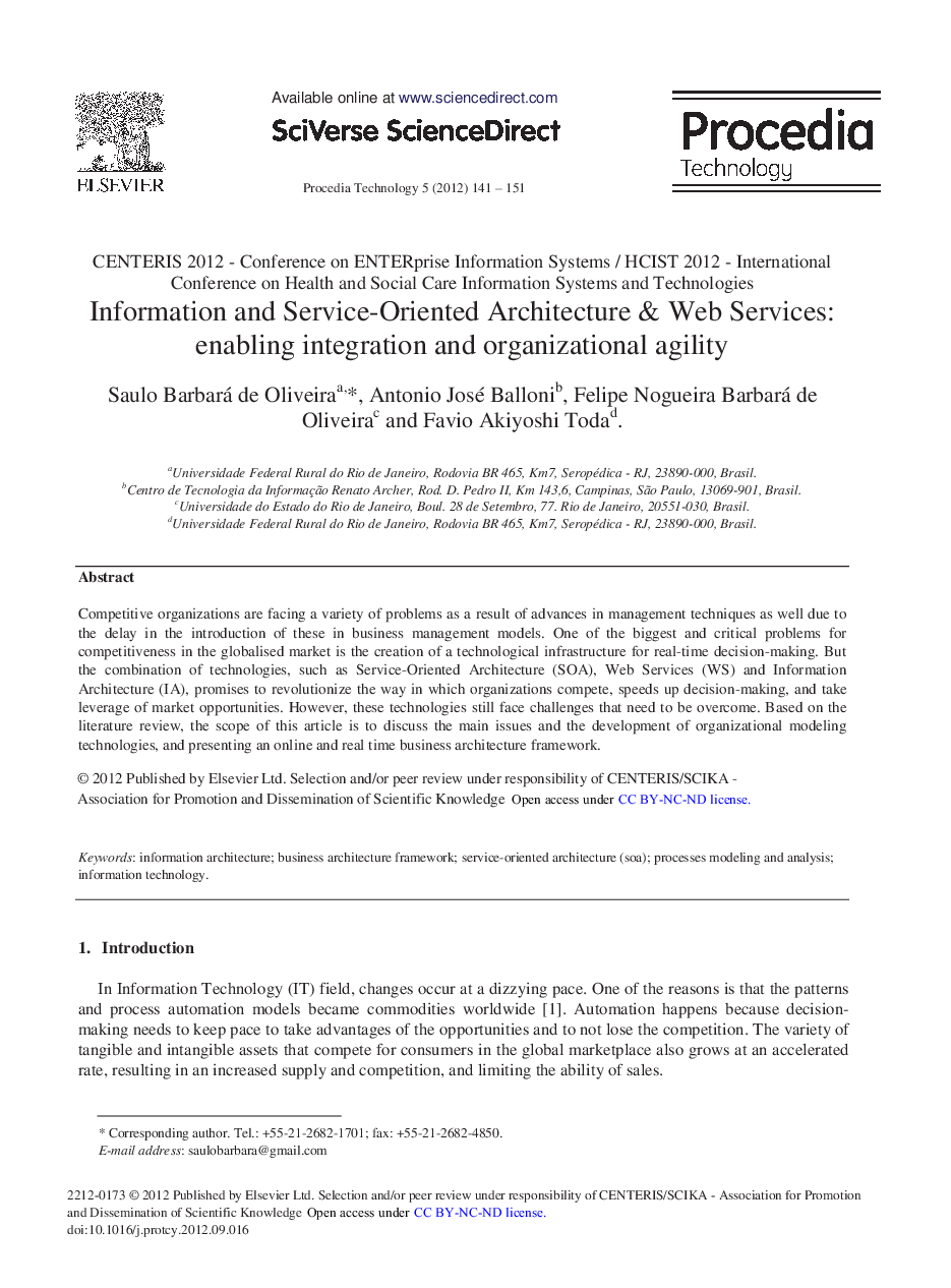 Information and Service-Oriented Architecture & Web Services: Enabling Integration and Organizational Agility