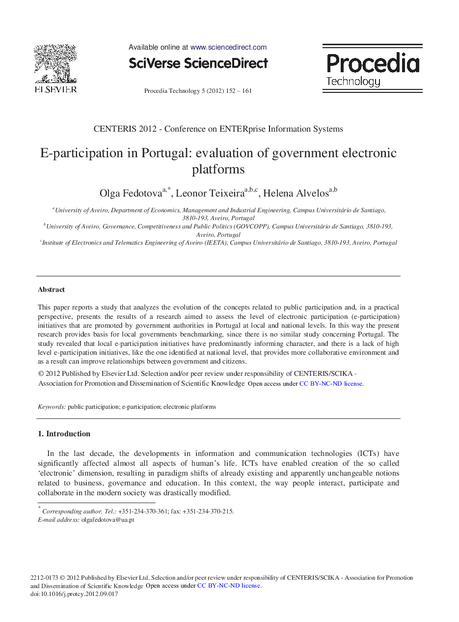 E-participation in Portugal: evaluation of government electronic platforms