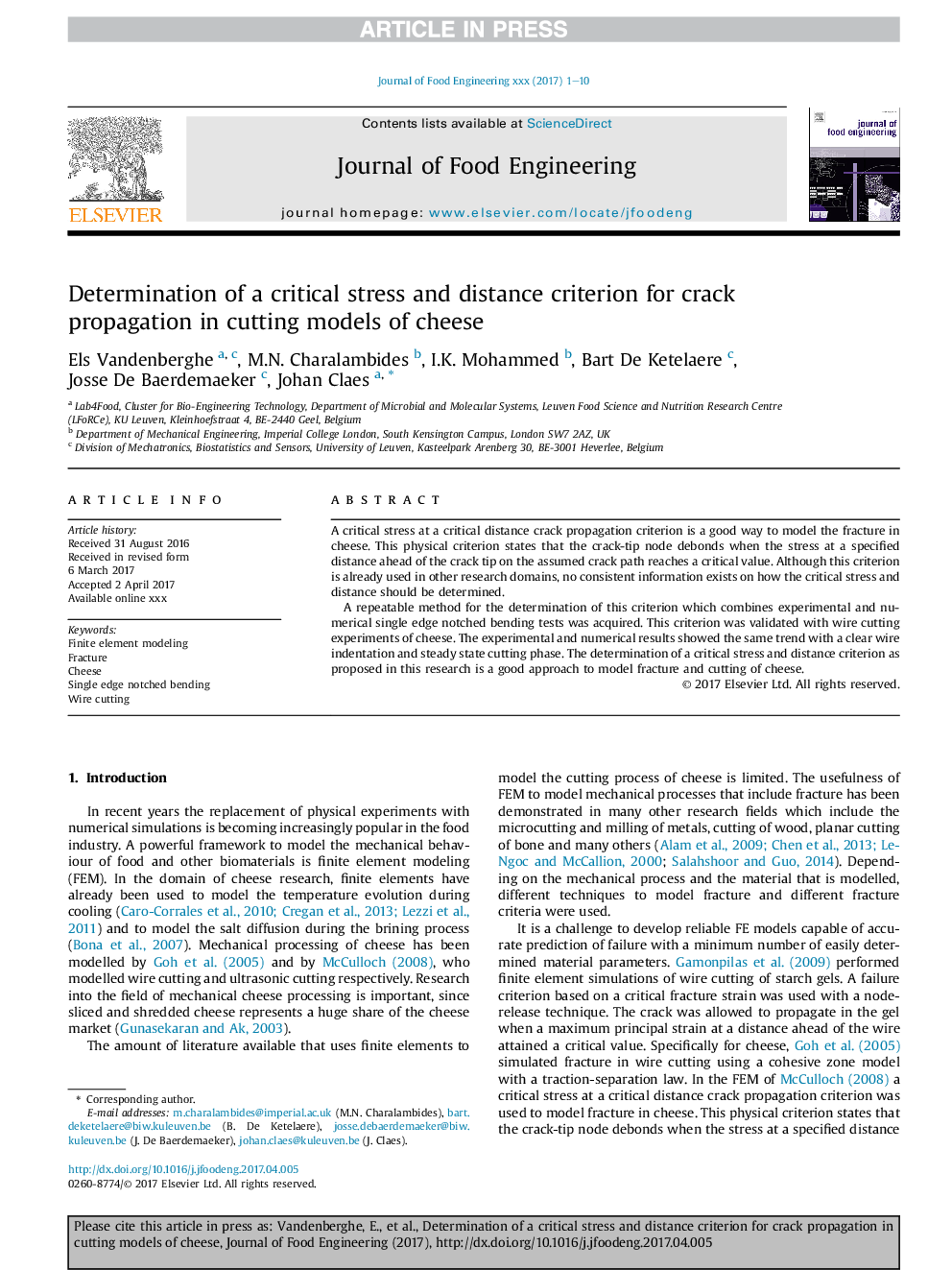 Determination of a critical stress and distance criterion for crack propagation in cutting models of cheese