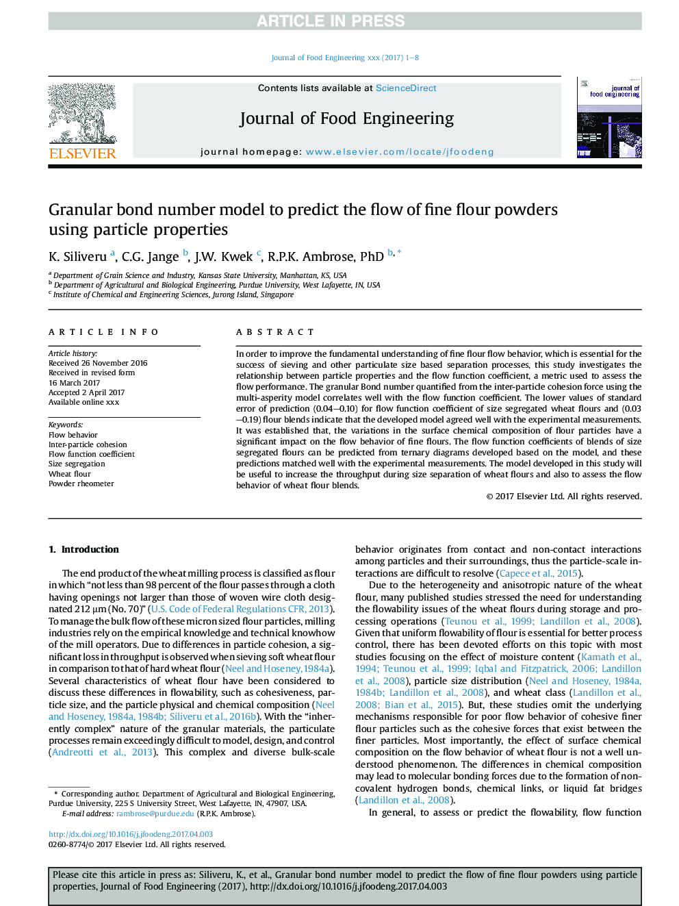 Granular bond number model to predict the flow of fine flour powders using particle properties