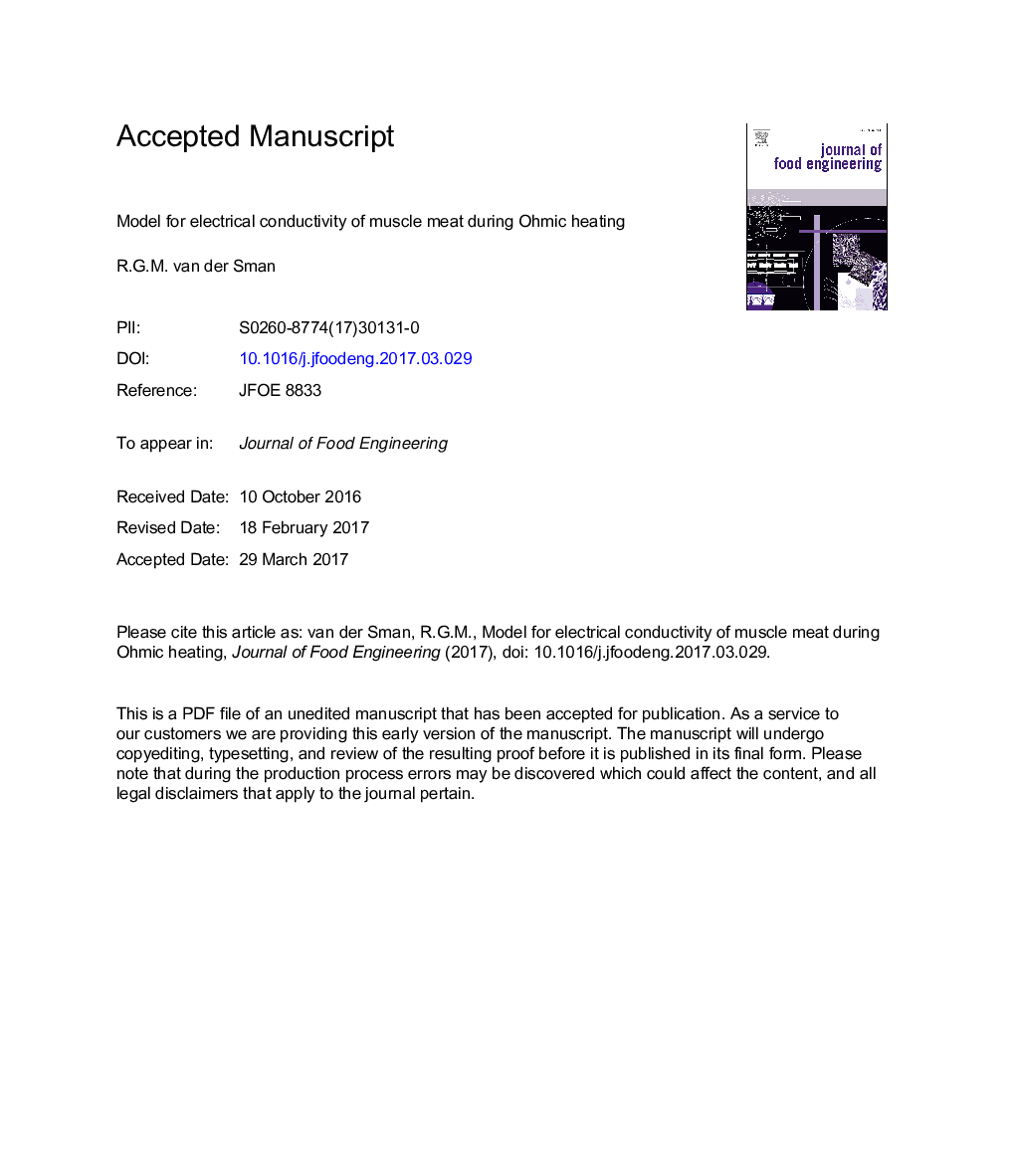 Model for electrical conductivity of muscle meat during Ohmic heating