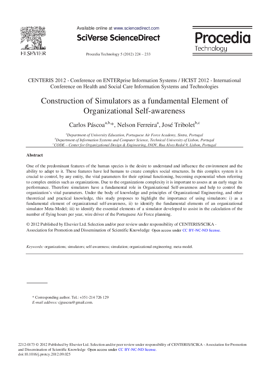 Construction of Simulators as a fundamental Element of Organizational Self-awareness