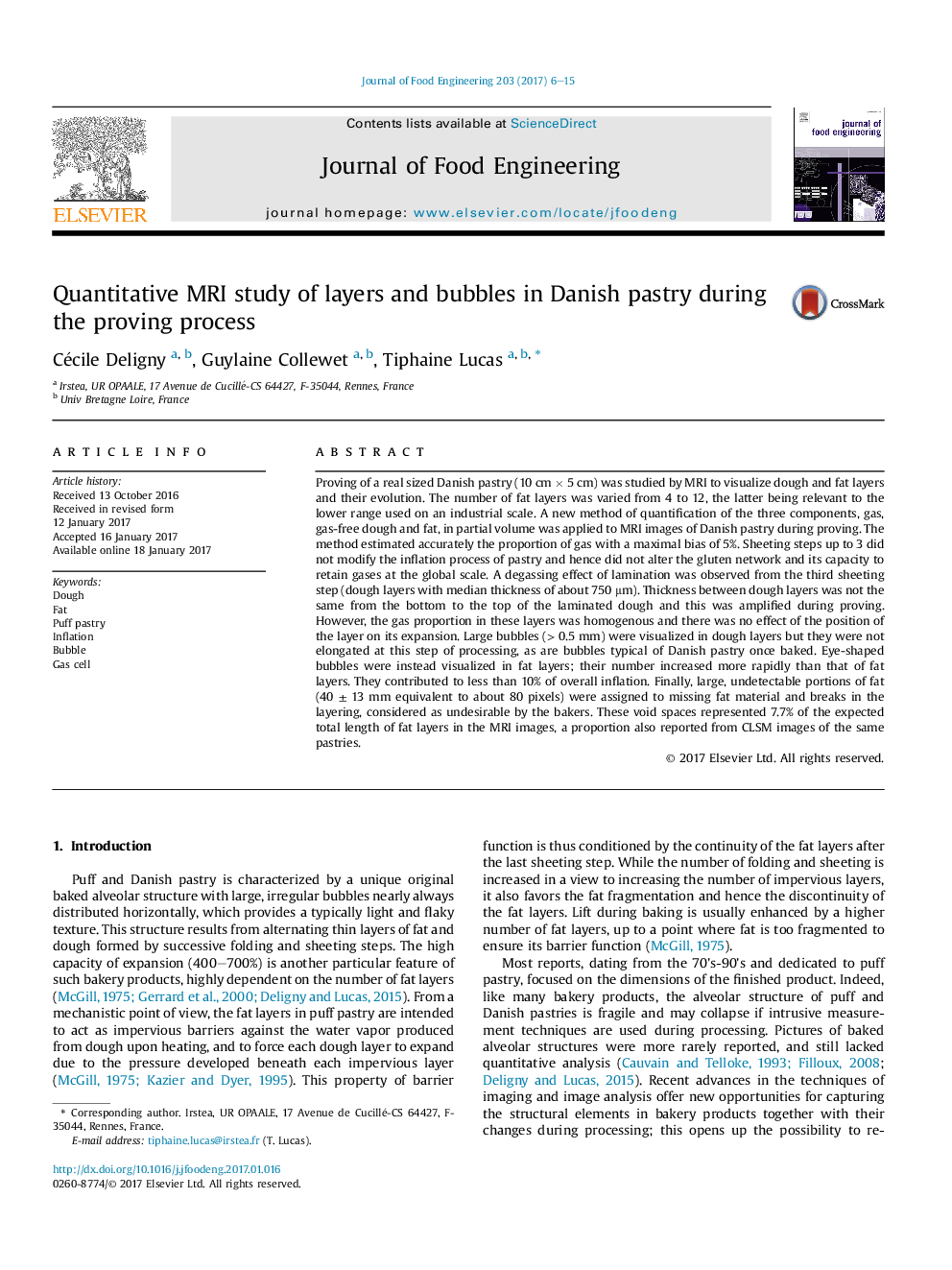 Quantitative MRI study of layers and bubbles in Danish pastry during the proving process