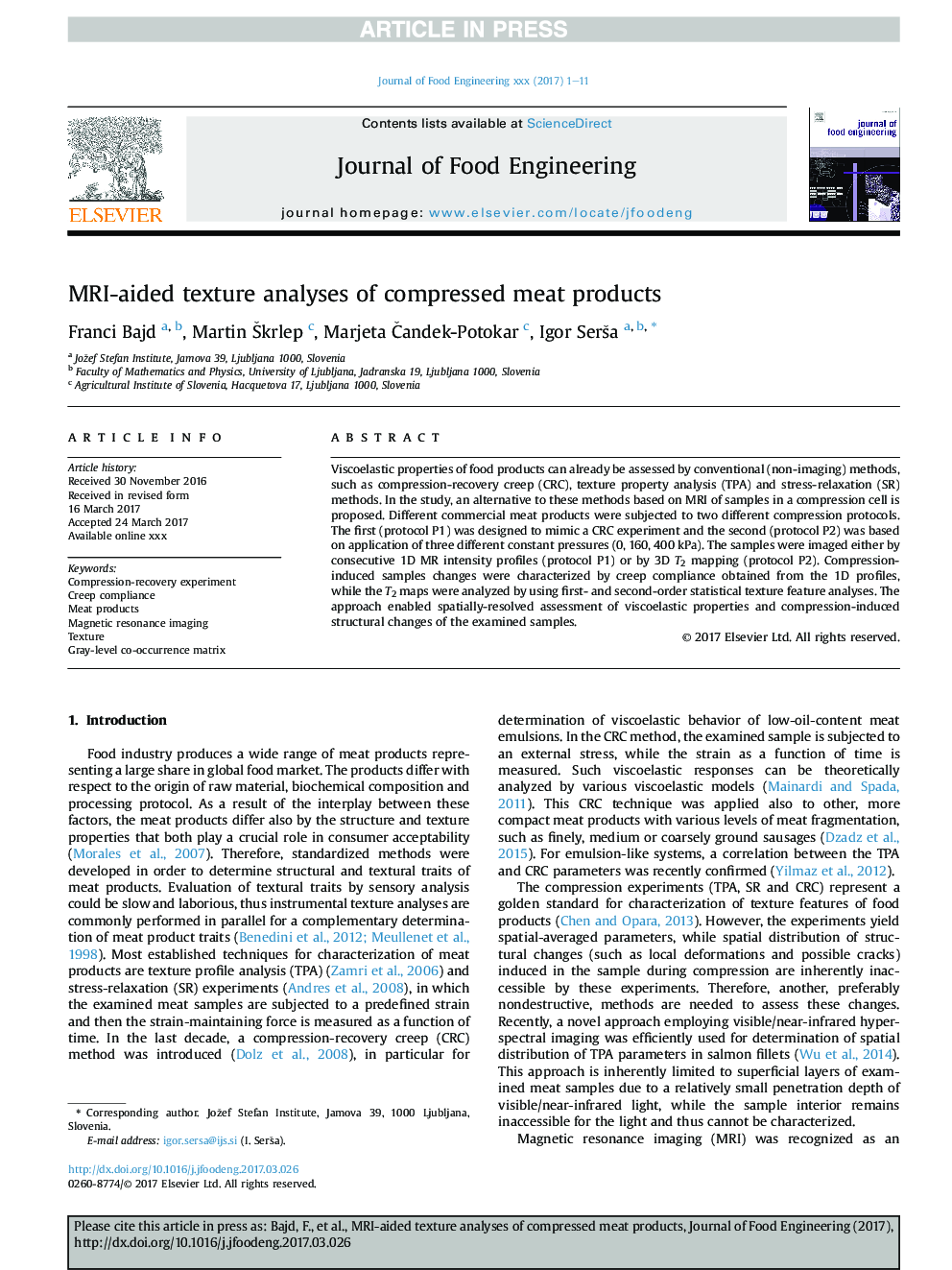 MRI-aided texture analyses of compressed meat products