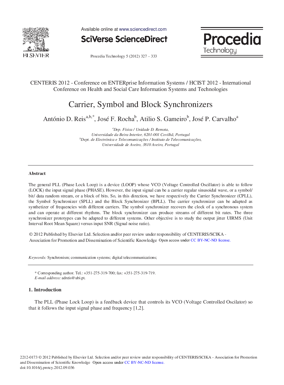 Carrier, Symbol and Block Synchronizers