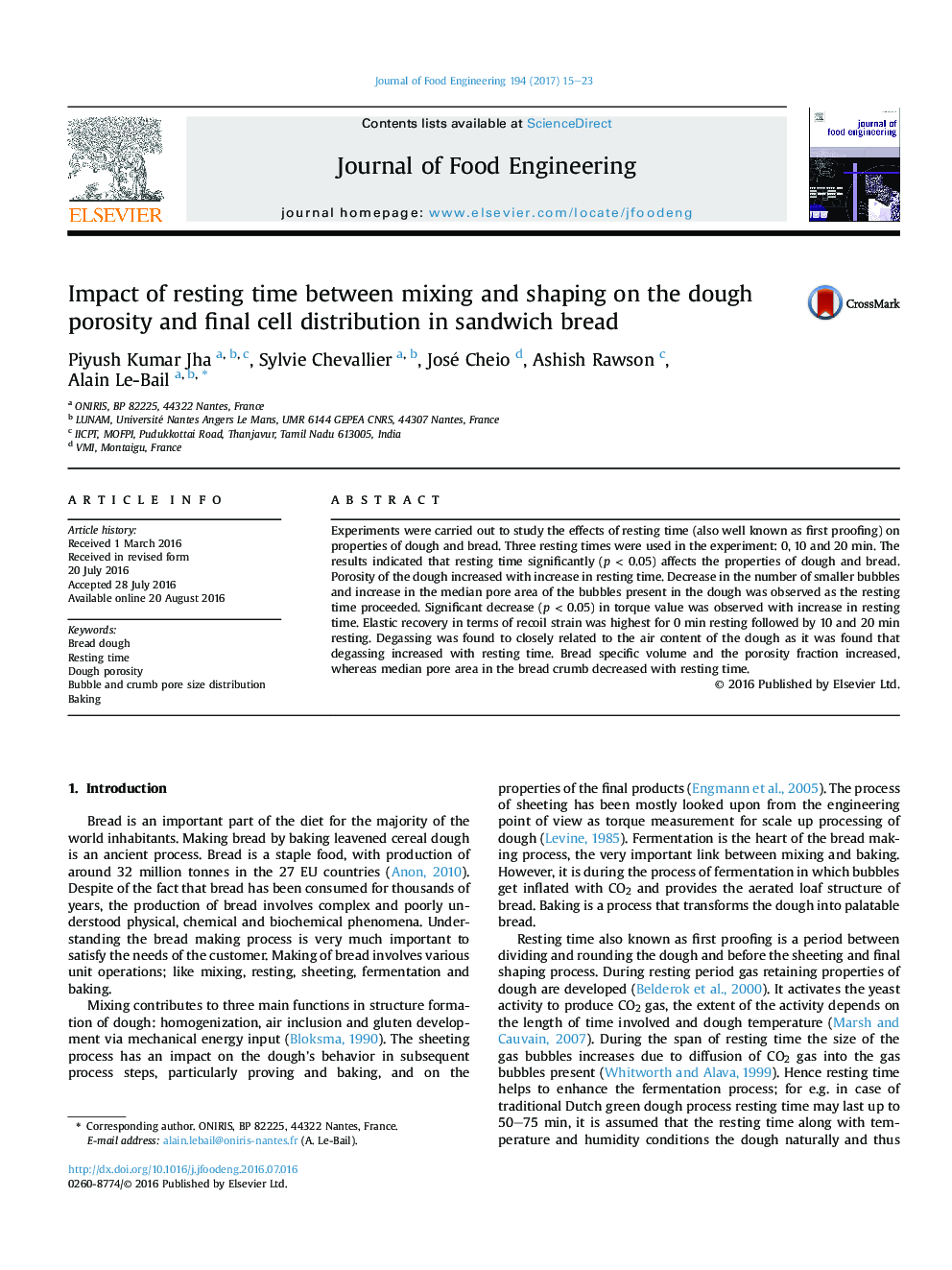 Impact of resting time between mixing and shaping on the dough porosity and final cell distribution in sandwich bread