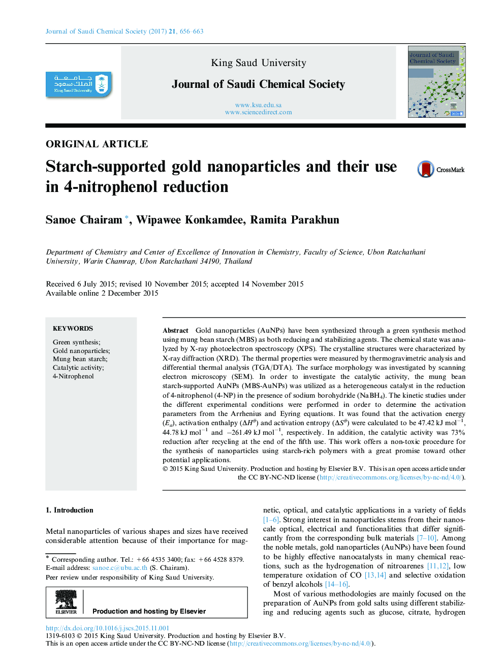 Starch-supported gold nanoparticles and their use in 4-nitrophenol reduction