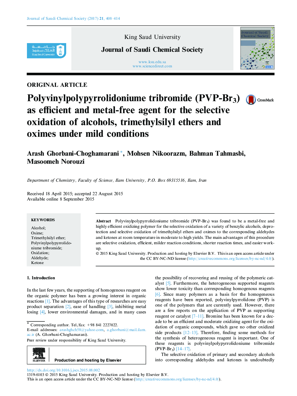 Polyvinylpolypyrrolidoniume tribromide (PVP-Br3) as efficient and metal-free agent for the selective oxidation of alcohols, trimethylsilyl ethers and oximes under mild conditions