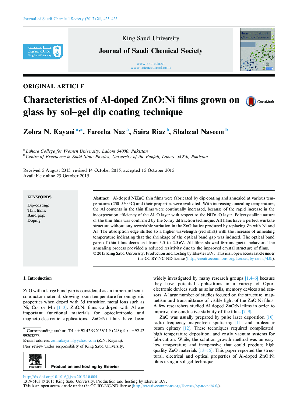 Characteristics of Al-doped ZnO:Ni films grown on glass by sol-gel dip coating technique