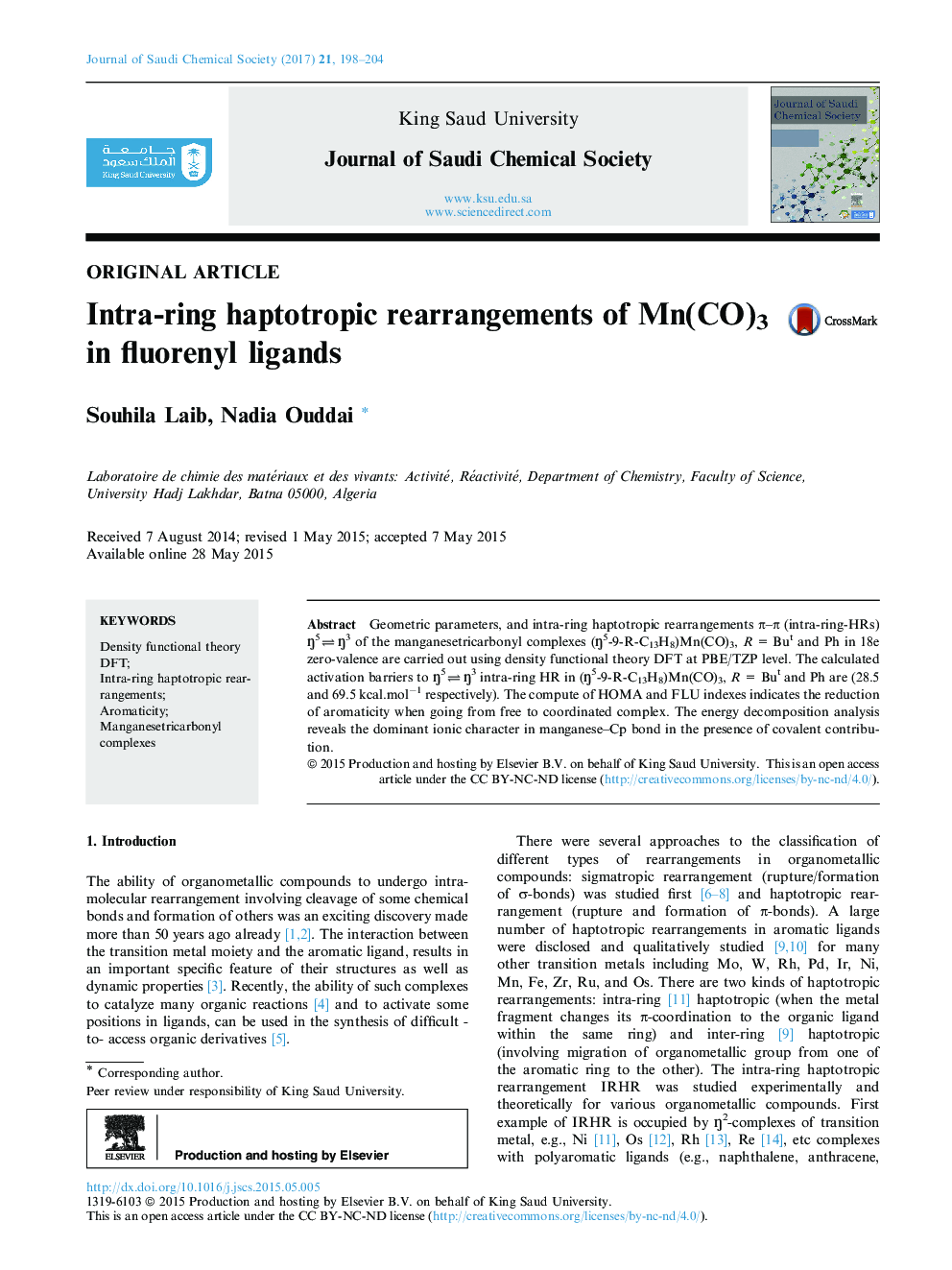 Original articleIntra-ring haptotropic rearrangements of Mn(CO)3 in fluorenyl ligands