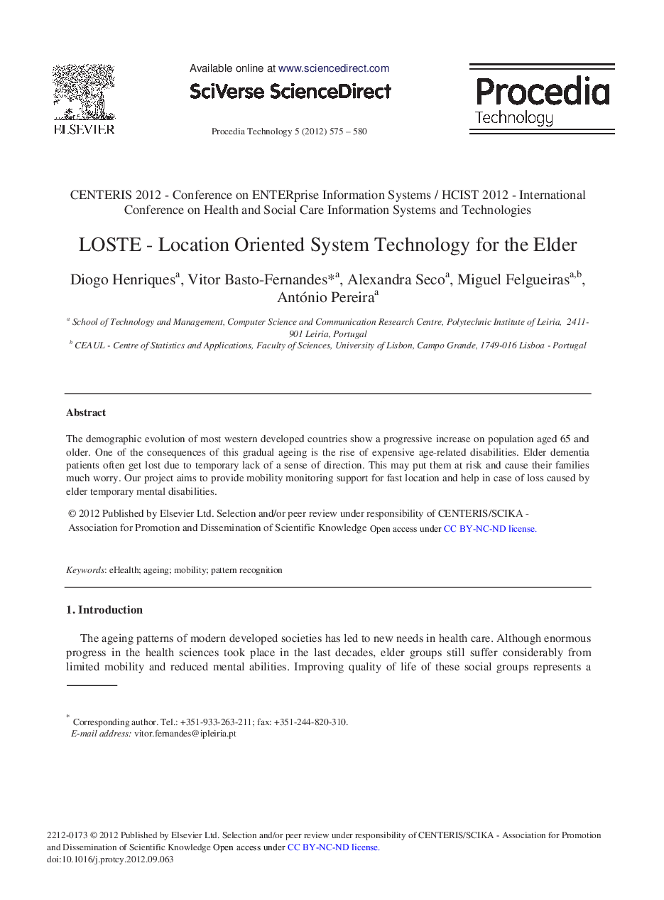 LOSTE-Location Oriented System Technology for the Elder