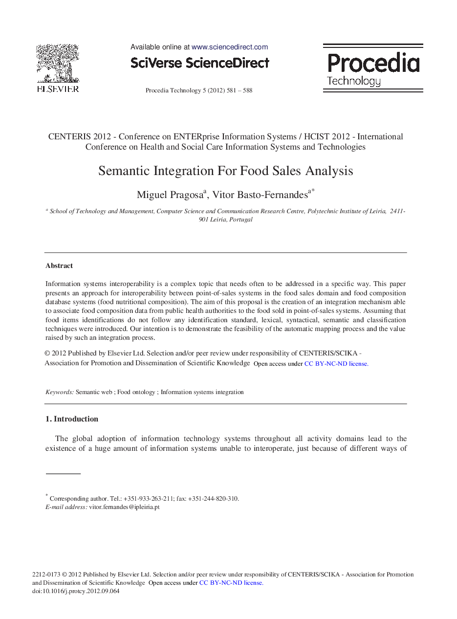 Semantic Integration For Food Sales Analysis