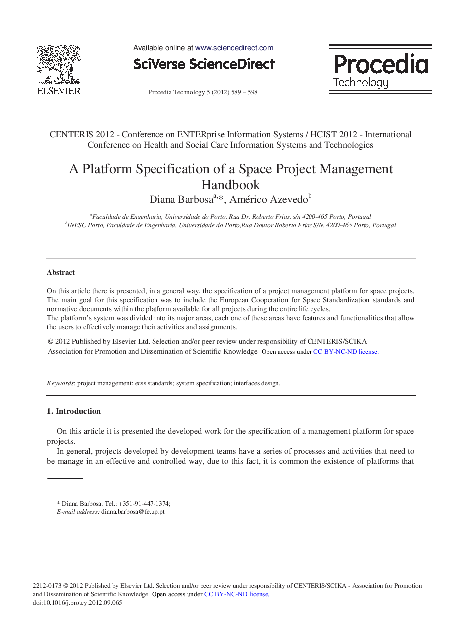 A Platform Specification of a Space Project Management Handbook