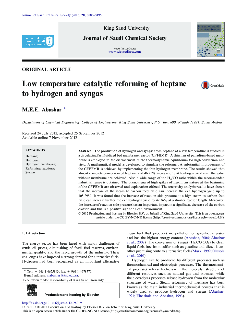 Low temperature catalytic reforming of heptane to hydrogen and syngas