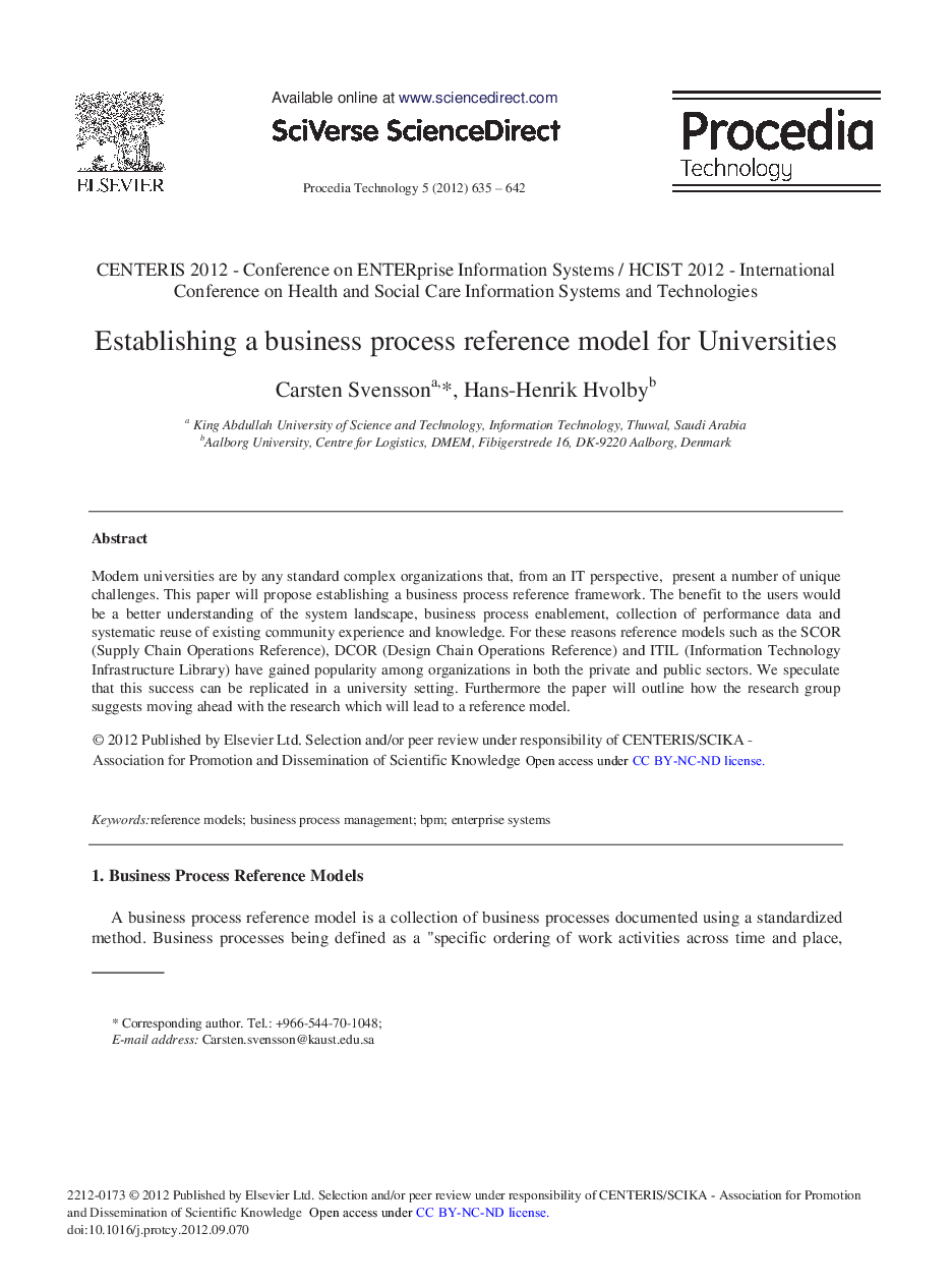 Establishing a Business Process Reference Model for Universities