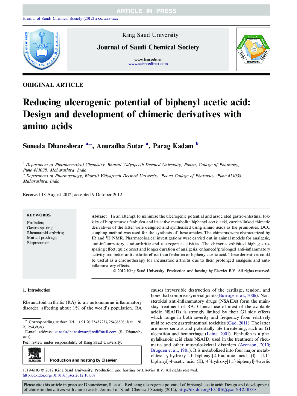 Reducing ulcerogenic potential of biphenyl acetic acid: Design and development of chimeric derivatives with amino acids