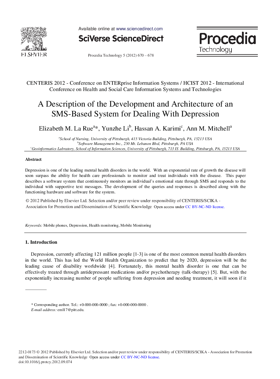 A Description of the Development and Architecture of an SMS-Based System for Dealing With Depression